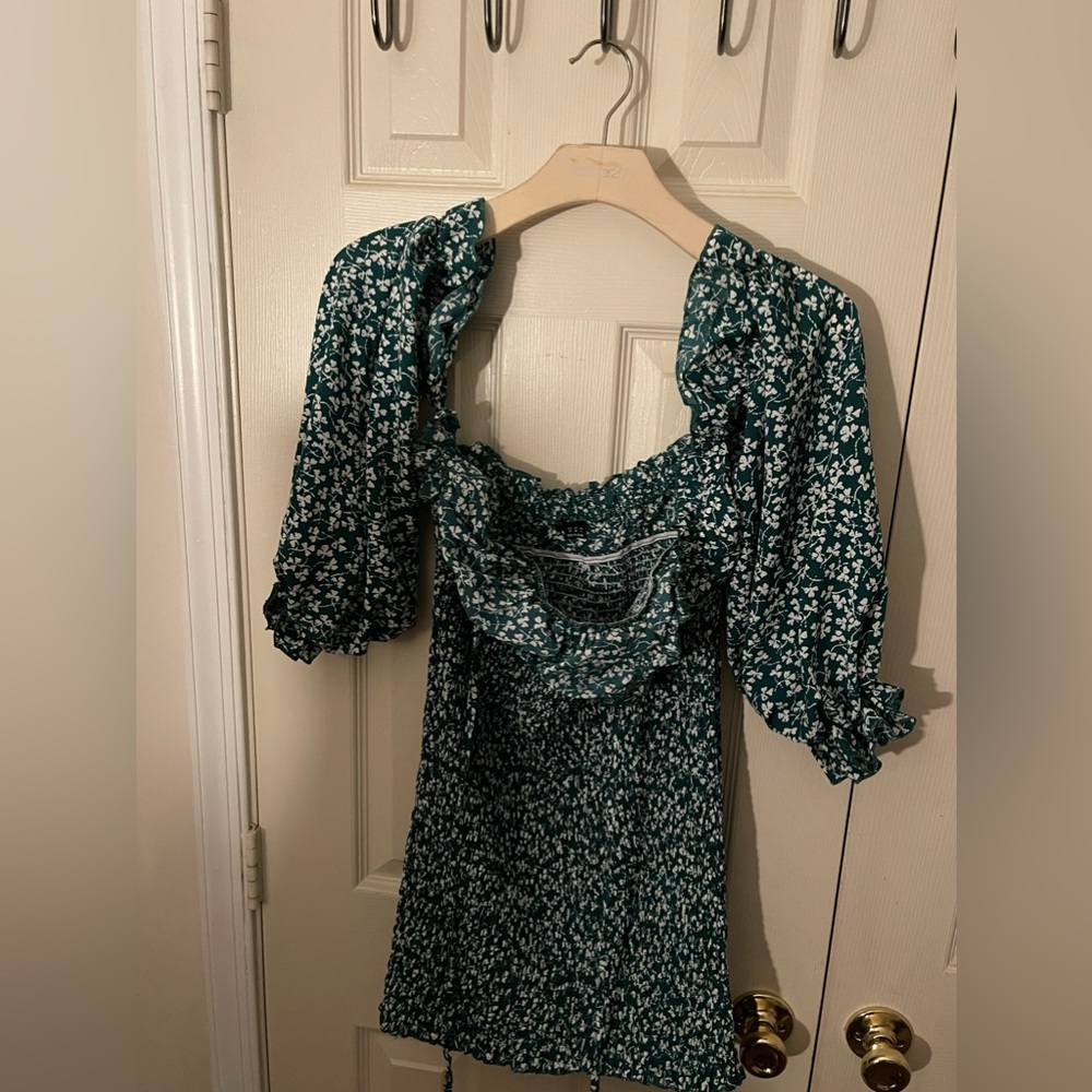 SHEIN green and white off the shoulder  dress